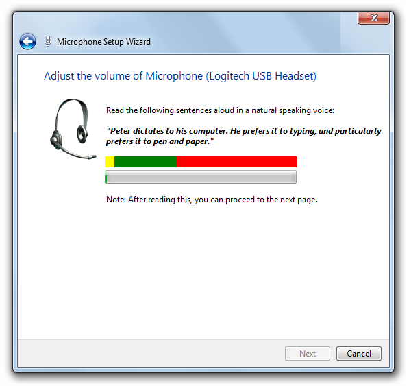 Setting up the microphone in the Speech Recognition control panel